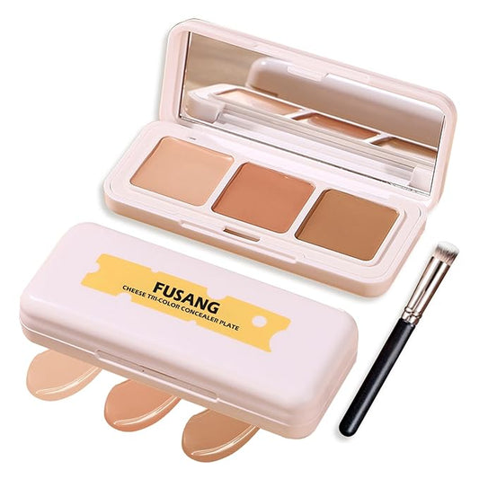 3 Colors Correcting Concealer Palette,Full Coverage Cream Contour Palette,Professional Contouring Foundation Long Wear Highlighting Concealer Contour Cream Makeup Palette with Brush-BrightBean Baby