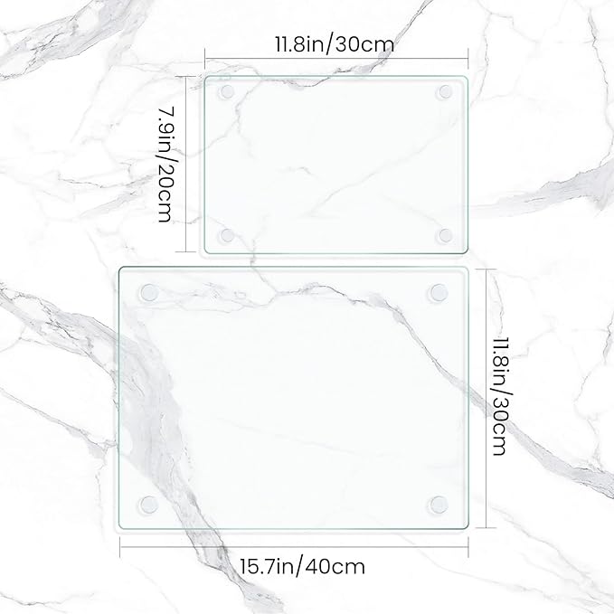 Tempered Glass Cutting Board for Kitchen, Clear Glass Board for Countertop, with Non-Slip Feet, Heat Resistant, Large Size 12x16" 2Pcs, Small Size 12x8" 2Pcs