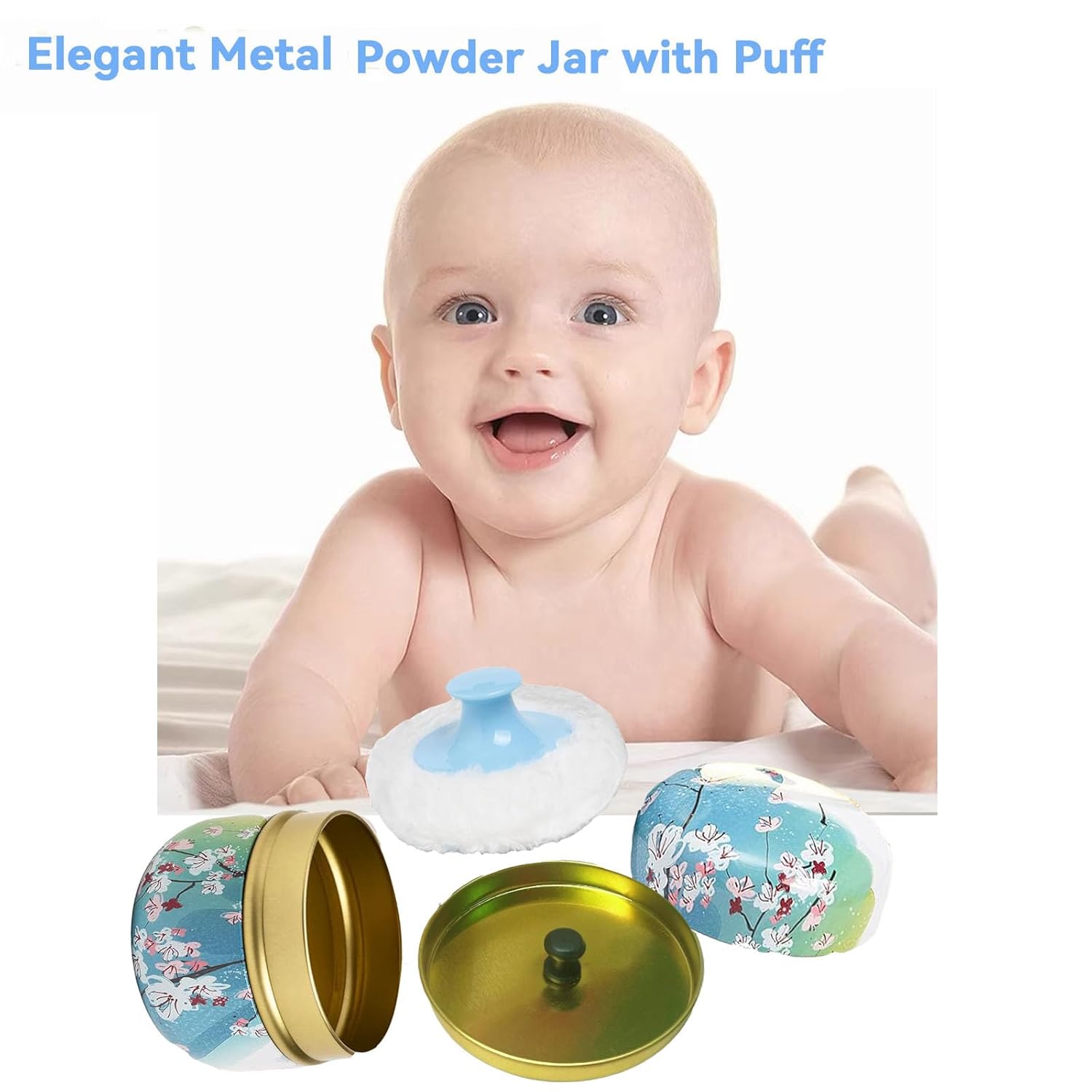 Body Powder Puff and Container, 3.35" Portable Dusting Powder Container with Soft Puff Loose Powder Case Box Jar with Lids for Baby Women Home and Travel Use-BrightBean Baby