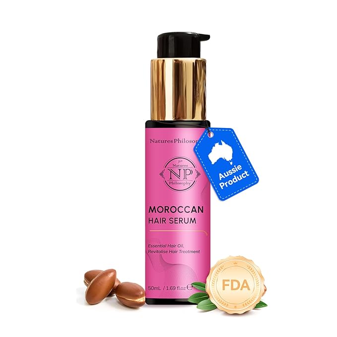 NP NATURES PHILOSOPHY Moroccan Argan Oil - Hair Serum Organic, Anti-Frizz, Repairs Damaged Hair, Adds Shine for All Hair Types Aussie Allergy-Free Moroccan Oil Hair Products 1.69 Fl oz-BrightBean Baby