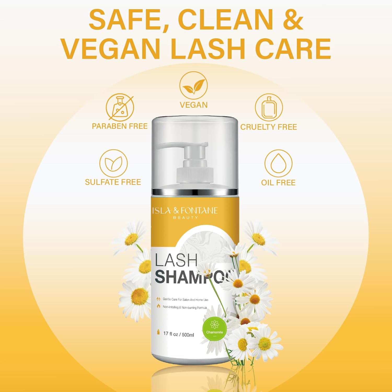 Isla & Fontane Lash Shampoo Bulk – Multi-Scent Series – 17 fl oz / 500ml | Gentle Eyelash Cleanser for Lash Extensions | Non-Irritating | Professional Lash Bath Foam For Salon And Home Use (Chamomile)-BrightBean Baby