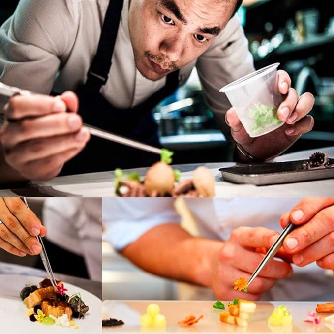 CREATIVECHEF 8 Inch Kitchen Tweezer, Stainless Steel Food Tongs, Kitchen Fine Tweezer, Fine tweezer tongs for food presentation (colorful)