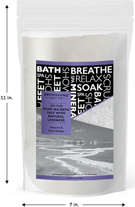 Aromasong Pure Dead Sea Salt for Soaking with 100% Natural Lavender, 5 LB - Spa Bath Salt Fine Grain - Body Wash Scrub - Soak for Women & Men- Bulk Resealable Pack (Packaging May Vary)-BrightBean Baby