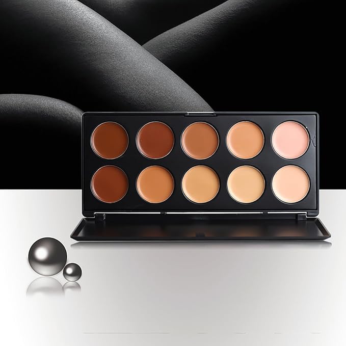 10 Shade Creamy Concealer Kit with Makeup Brush Set, 3 In 1 Professional Cream Concealer, Contour, Foundation, Color Corrector for Diminishes Appearance Dark Circles & Softens Fine Lines-BrightBean Baby