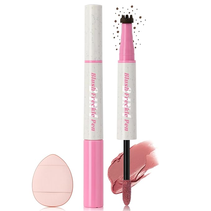 Freckle Blush Pen, 2in1 Light Brown Faux Freckle Stamp Pen Soft Pink Liquid Blush for Summer Sunkissed Makeup, Natural Lifelike Waterproof Long Lasting Quick Dry Fake Freck Tint Marker Pen01#
