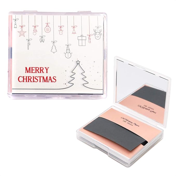 [200 Counts + Mirror Case] Christmas Edition Natural Bamboo Charcoal Oil Blotting Sheets for Face with Mirror Case-BrightBean Baby
