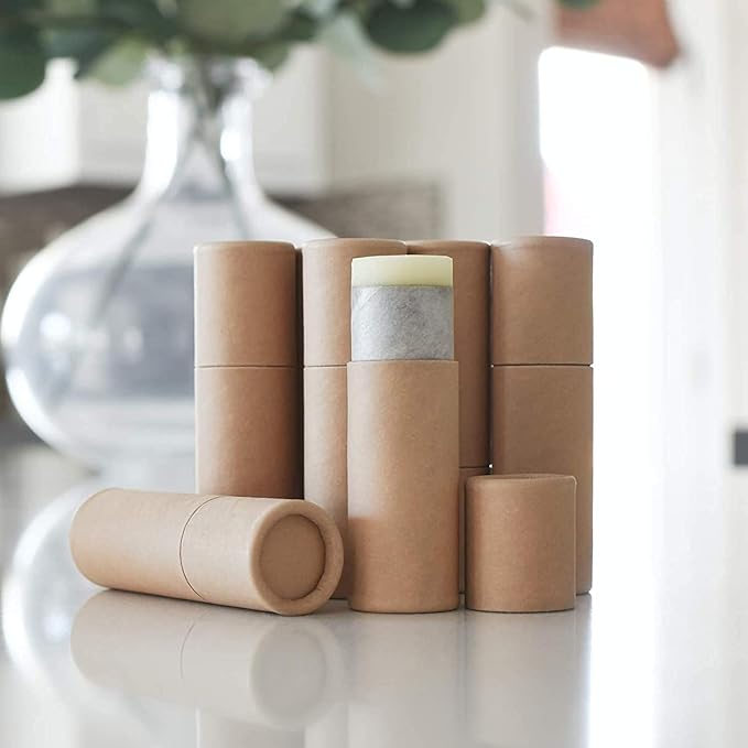12 Pcs 0.3 Oz Paperboard Lip Balm Tubes 10ml Empty Cardboard Krafts Tubes Lipstick Tube Refillable Lip Gloss Container Solid Perfume Tubes Chapstick Container for DIY Cosmetic Samples Deodorant(Brown)-BrightBean Baby