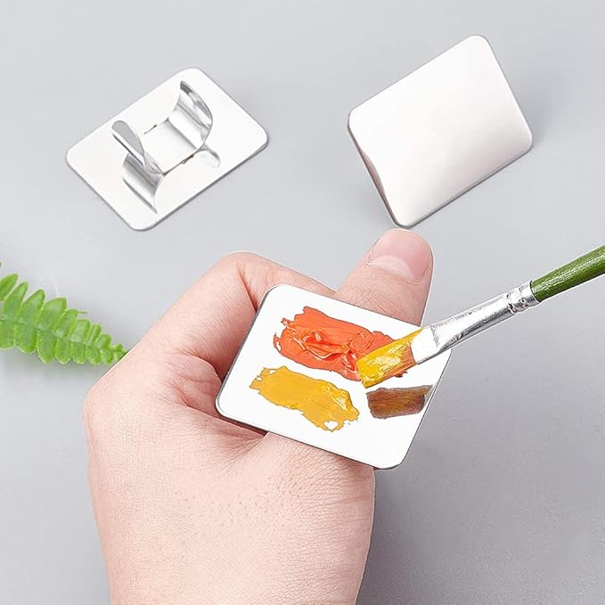 AKOAK 2 Pcs Stainless Steel Square Palette Mini Ring Makeup Palette Nail Blur Painting Tools DIY Nail Art can be Used for Eye Shadow Eyelash Pigment Mix-BrightBean Baby