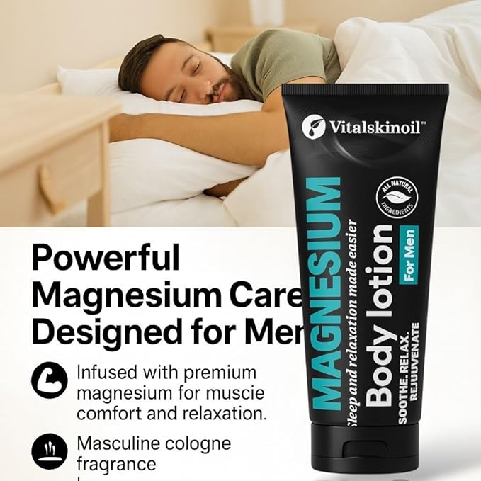 Magnesium Glycinate Body Lotion, Body Butter Cream for Men. Cologne Scented, 5.29 oz, Sleep Easy Formula-BrightBean Baby
