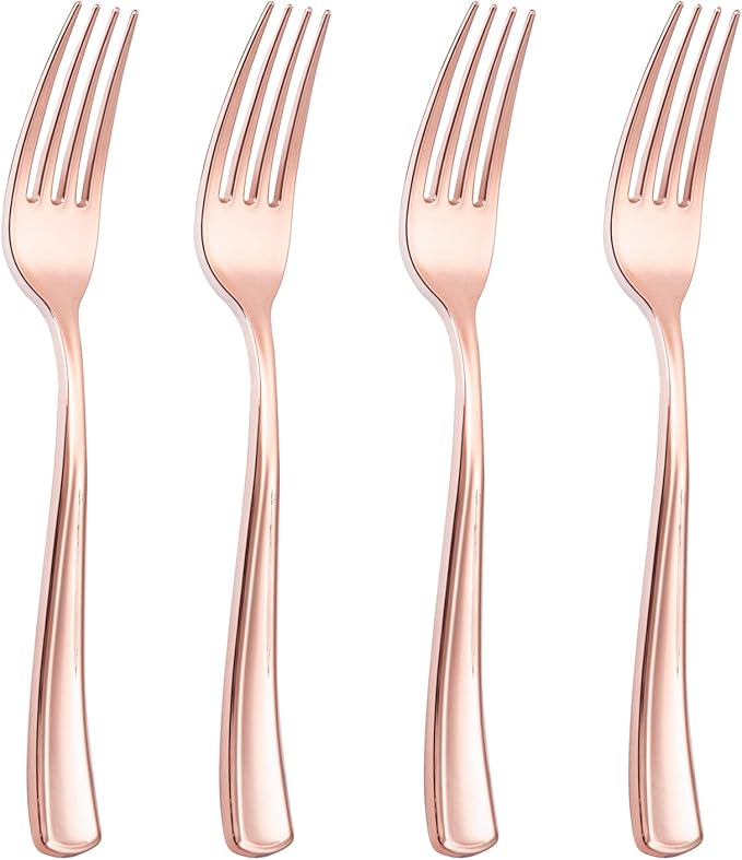 Liacere 200 Pack Rose Gold Disposable Forks - 7.4 Inch Heavy Duty Plastic - Rose Gold Silverware for Catering, Parties, Dinners, Weddings & Mother's Day