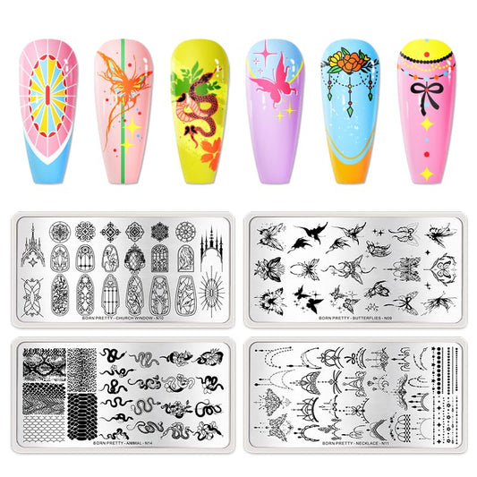BORN PRETTY Stamping Temeplates Set,Butterfly Necklace Leopard Print Theme Nail Image Plates Nail Art Stamping Plate Manicuring DIY Printing Tools 4PCS-BrightBean Baby
