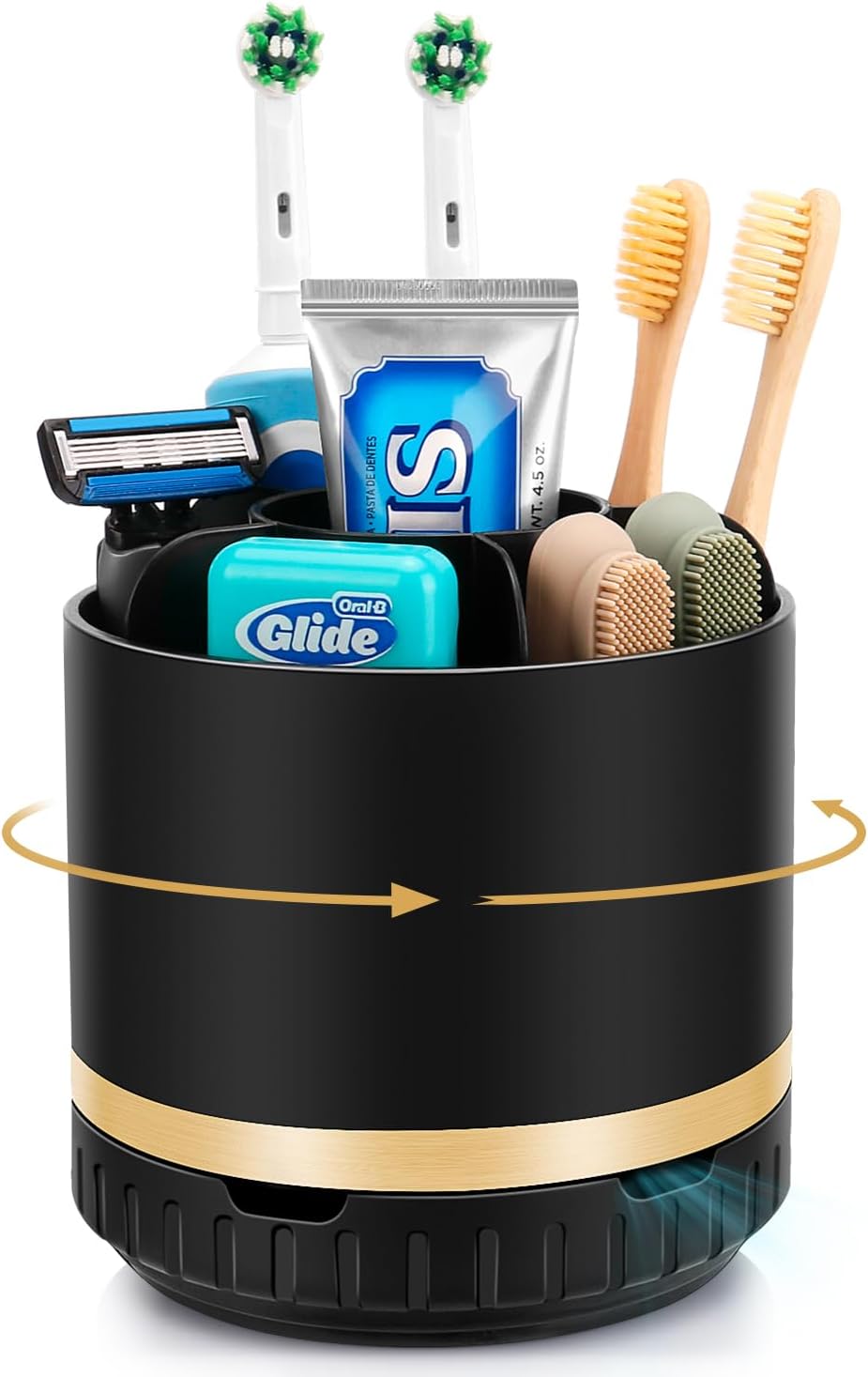 Bathroom Organizer Countertop - Rotating Black Toothbrush Holder for Bathroom Accessories Organization Detachable 6 Slots Bathroom Sink Storage Caddy Vanity Organizer-BrightBean Baby