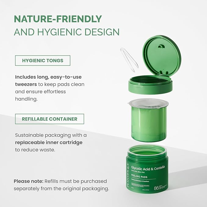 PLANTIFIQUE Korean Glycolic Acid Toner Pads 60 Pcs with Niacinamide, CICA - AHA BHA PHA Face Daily Peel Exfoliating Pads Formula for Gentle Skin Renewal for All Skin Types - Refillable Container-BrightBean Baby