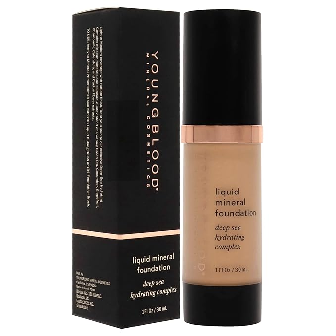 Youngblood Liquid Mineral Foundation, Sun Kissed | Lightweight, Dewy Full Coverage Makeup for Dry Skin | Poreless, Flawless Tinted Glow | Vegan, Cruelty Free, Gluten-Free-BrightBean Baby
