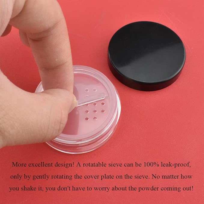 HAHIYO 4pcs 10ml/0.34oz Plastic Empty Travel Compact Case Makeup Cosmetic Jar Refillable Powder Box No Leak Holder with Rotatable Sifter and Black Screw Lid-BrightBean Baby