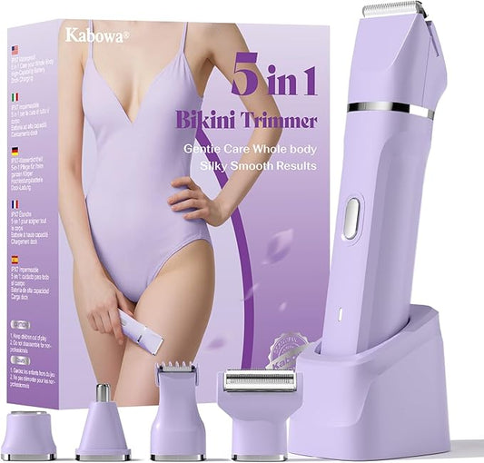 Bikini Trimmer for Women - 5 in 1 Electric Razors for Ladys Pubic Facial Nose Body Leg Hair Removal, Waterproof Electric Shaver for Women Private Area Sensitive Skin, Personal Hair Trimmer-BrightBean Baby