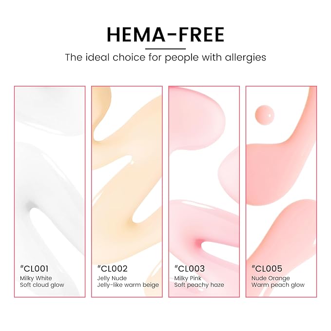 Jelly Gel Nail Polish Kit with U V Light, Hema-Free Milky Jelly White Pink Nude Orange Gel Polish Set with Base & Top Coat Chrome Nail Powder, 4 Colors Mini Salon Nail Art Starter Gift for Women Girl-BrightBean Baby