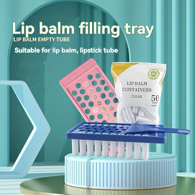 50 Lip Balm Container Kit with Filling Tray and Spatula, Round Tube Refillable Empty Tube 3 Colors, 0.15 oz, BPA Free, for DIY Homemade Lipstick Lipstick (50 black kits,)-BrightBean Baby