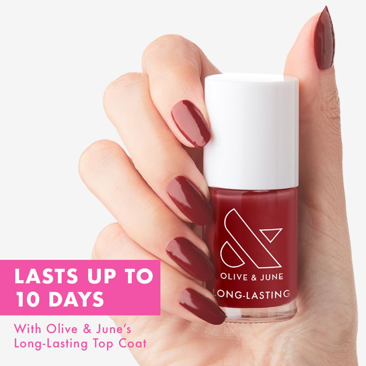 Olive & June Long Lasting Nail Polish | Plump Gel-Like Finish No Lamp Needed | Lasts up to 10 days | Salon-Quality Color at Home | 15-Free, Vegan & Cruelty-Free Chip-Resistant | Cozy Up | Brick Red-BrightBean Baby