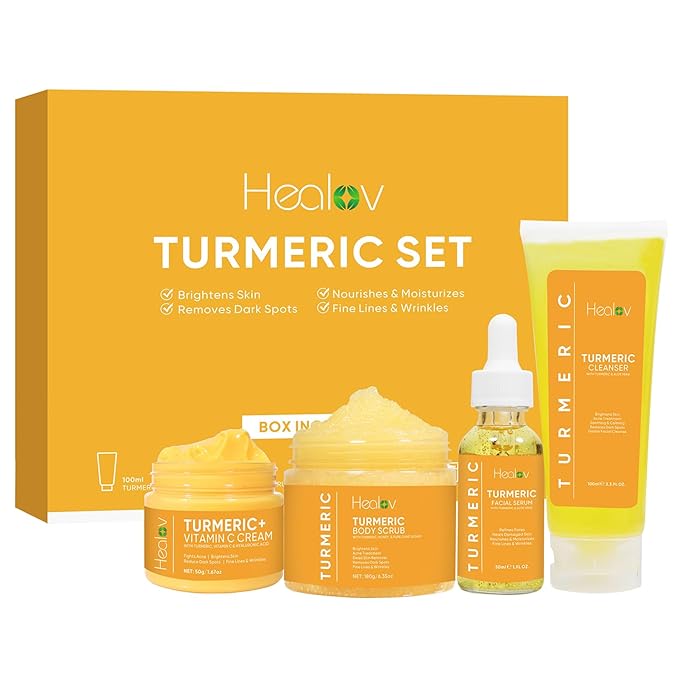 Turmeric Skincare Set - Turmeric Skin Care Products Brightening & Acne - Turmeric Skin Care Kit, Turmeric Skin Care Set - Turmeric Cleanser, Body Scrub, Face Cream & Facial Serum-BrightBean Baby