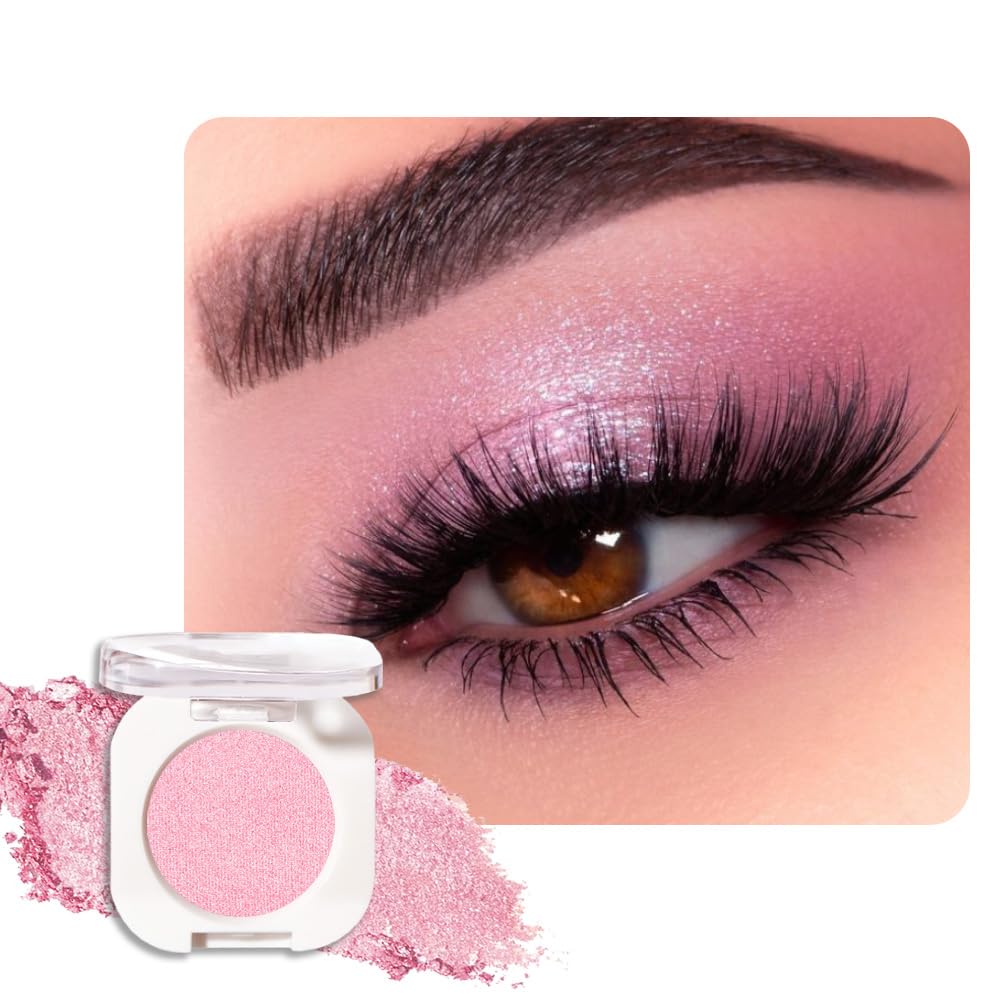 Single Glitter Shimmer Sparkle Eye shadow Palette Makeup, Pink Shimmer Eyeshadow for Women, Pigmented Waterproof Sombras Para Ojos, Vegan, Talc, Paraben & Cruelty Free, 29-BrightBean Baby