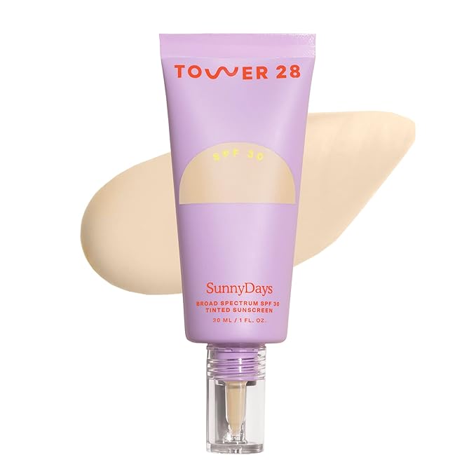 Tower 28 Beauty SunnyDays SPF 30 Tinted Mineral Sunscreen - For Sensitive Skin - 2-in-1 Facial Broad Spectrum UVA/UVB Protection + Foundation - Shade 10 LARCHMONT, 1 Fl Oz-BrightBean Baby