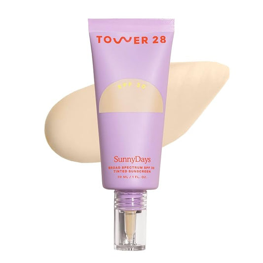 Tower 28 Beauty SunnyDays SPF 30 Tinted Mineral Sunscreen - For Sensitive Skin - 2-in-1 Facial Broad Spectrum UVA/UVB Protection + Foundation - Shade 10 LARCHMONT, 1 Fl Oz-BrightBean Baby