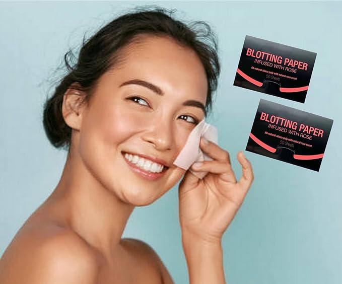 2 Pks ROSE INFUSED Natural Abaca Blotting Paper - 100 Oil Blotting Sheets - Makeup Friendly UNISEX All Skin Types Oily Skin Shine Blotter Photography Zoom Meetings Travel Gym School - MADE IN TAIWAN-BrightBean Baby