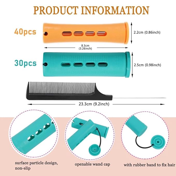 70pcs Perm Rods Set for Women's Natural Hair - Orange and Green Cold Wave Hair Rollers for Curling Long or Short Hair, DIY Hairdressing Tools-BrightBean Baby