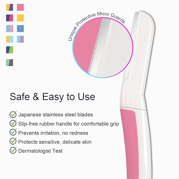 Face Razors for Women, Dermaplane Razor for Women Face, Eyebrow Razor, Dermaplaning Tool, Skin Safe Microblades, Peach Fuzz Remover (9ct, Pearl Blush)-BrightBean Baby