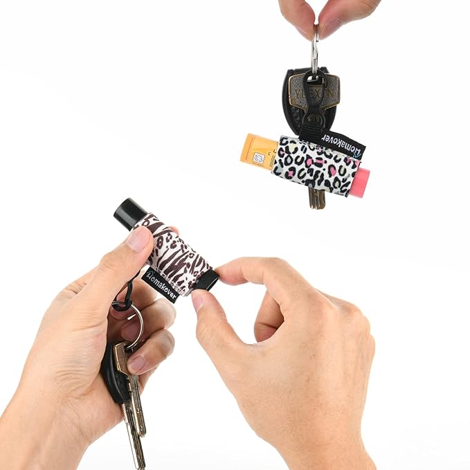 4 Pack Keychain Chapstick Holder, Leopard Pattern - Elastic Band, Fits Most Standard Lip Balm, Quick-Release Clip, Unisex-Adults-BrightBean Baby
