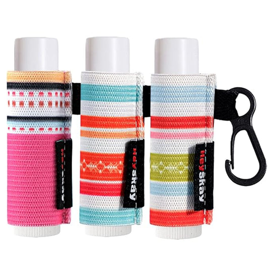 3PCS Lip Balm Holder Keychain Lipstick Sleeves Bulk Chapstick Holder Keychain Lip Gloss Holder Chapstick Elastic Sleeves(Strip pattern)-BrightBean Baby