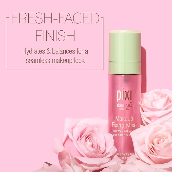 Pixi Beauty Makeup Fixing Mist 80ml, All Over Setting Spray For Longer Wearing Makeup, Rose Water and Green Tea Infused, 2.7 Fl Oz-BrightBean Baby