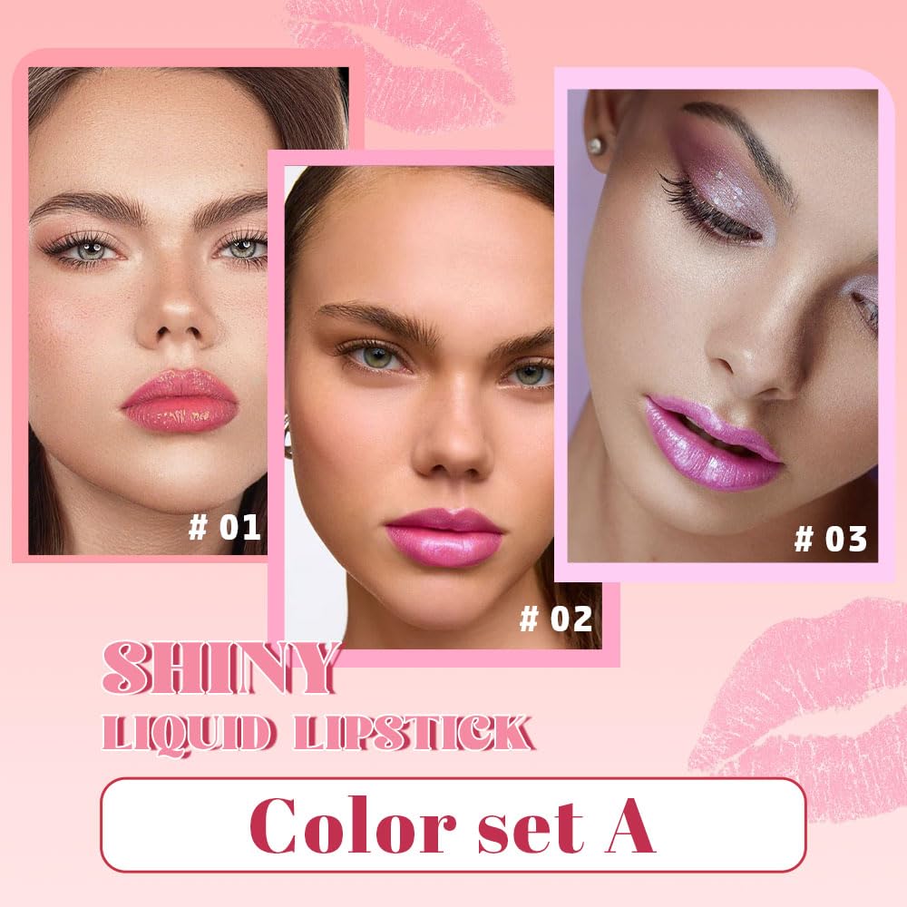 3Pcs Metallic Lipstick for Women,Lightweight Glitter Sparkling Liquid Lipsticks,Shimmer Lip Gloss Stain Long Lasting Waterproof Smudge Proof Non-Drying 24 Hour Full Coverage Lip Makeup,Vegan-BrightBean Baby