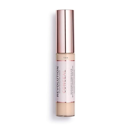 Makeup Revolution Conceal and Hydrate Concealer, Full Coverage & Matte Finish, C3.5 for Fair/Light Skin Tones, Vegan & Cruelty-Free, 0.7 Fl Oz-BrightBean Baby