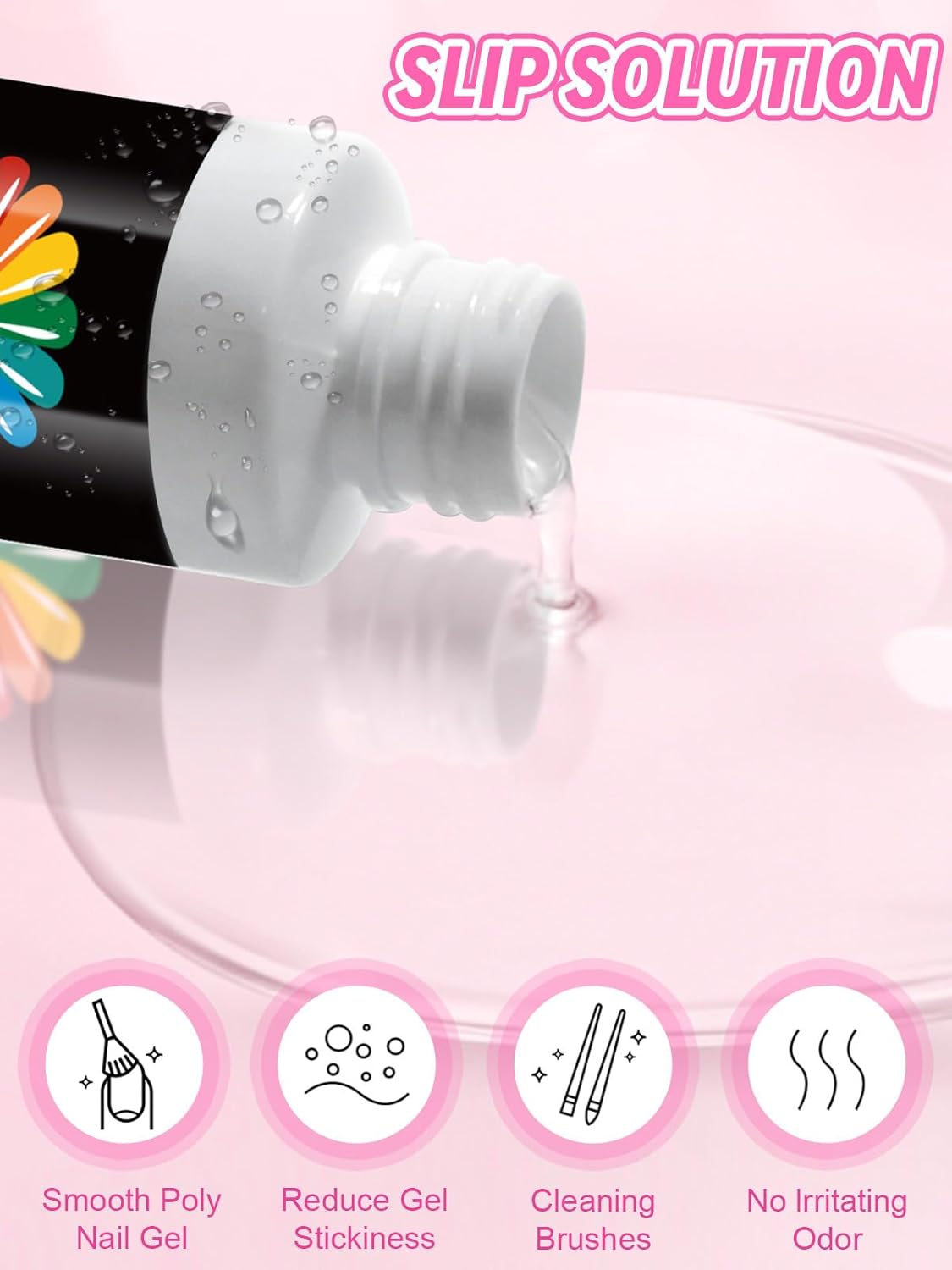 EBANKU Poly Gel Slip Solution for Nails - Anti-Stick Slip Solution for Builder Gel Nails, Brush Clean Liquid with Dual-Ended Nail Brush, 3PCS Nail Clips for Beginners & Home Salon, 2.5oz-BrightBean Baby