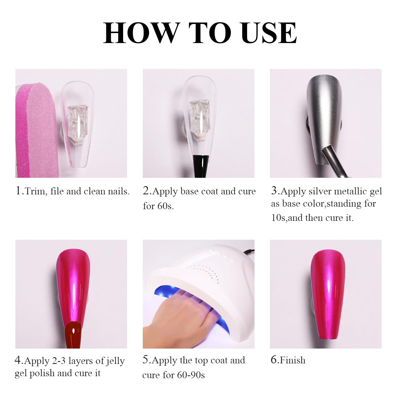 Imtiti Metallic Gel Nail Polish Set, 2 Pcs 10ml Chrome Mirror Shine gel polish & Hot Pink Jelly GEl POlish Soak Off UV LED Spring Summer Nail Art Manicure Salon DIY Design Kit-BrightBean Baby