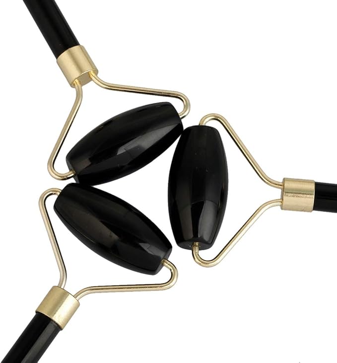 Rockcloud Natural Crystal Stone Roller Massager Double Neck Face & Neck Massage Therapy Anti-Aging Wrinkle Healing Slimming Skincare Tool,Black Obsidian-BrightBean Baby