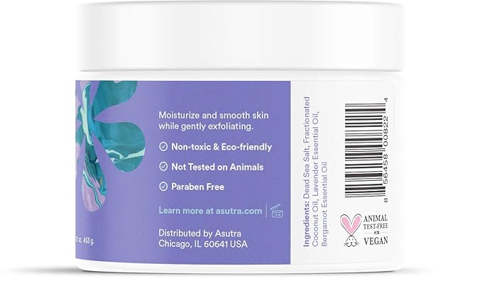 ASUTRA Dead Sea Salt Essential Oil Body Scrub Exfoliator (Soothing Lavender), 16 oz - Ultra Hydrating, Gentle, & Moisturizing - Coconut, Lavender, and Bergamot Oils-BrightBean Baby