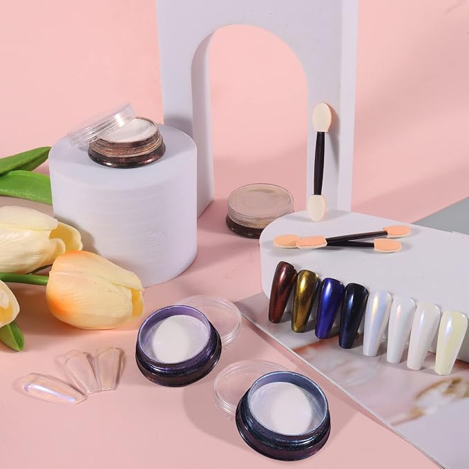 Allstarry Chrome Nail Powder 4 Colors Iridescent Aurora Powder Metallic Mirror Effect Pigment Pearlescent Purple Mermaid Unicorn Glitter for Nail Art Manicure Decoration Home DIY Salon-BrightBean Baby