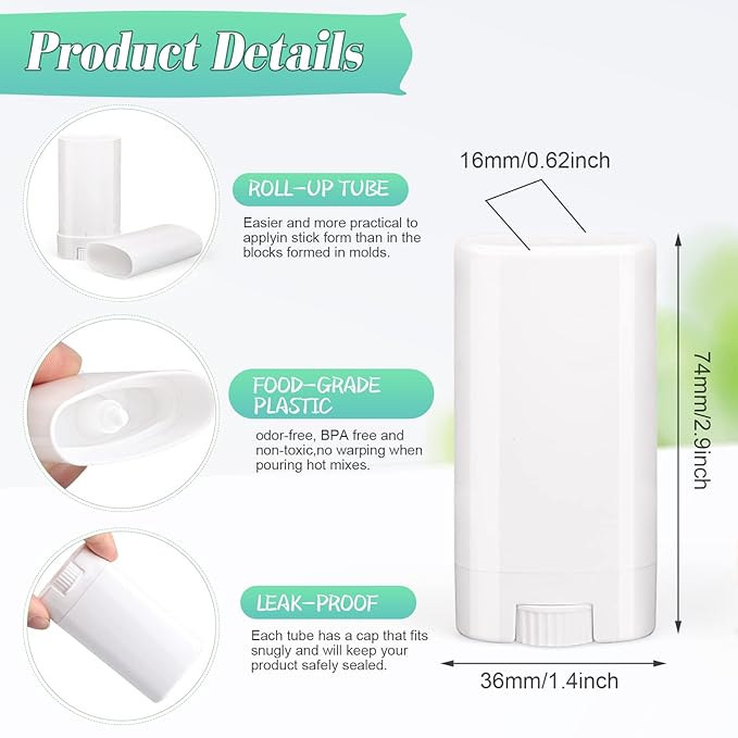 15ml Travel Deodorant Containers,Top-Fill,Empty Plastic Oval Lip Balm Tubes for Chapstick,Lip Balm,Lotion Bar Sticks,Salve,Homemade Solid Lotion,Sample Size Deodorant-30 Pack,White-BrightBean Baby