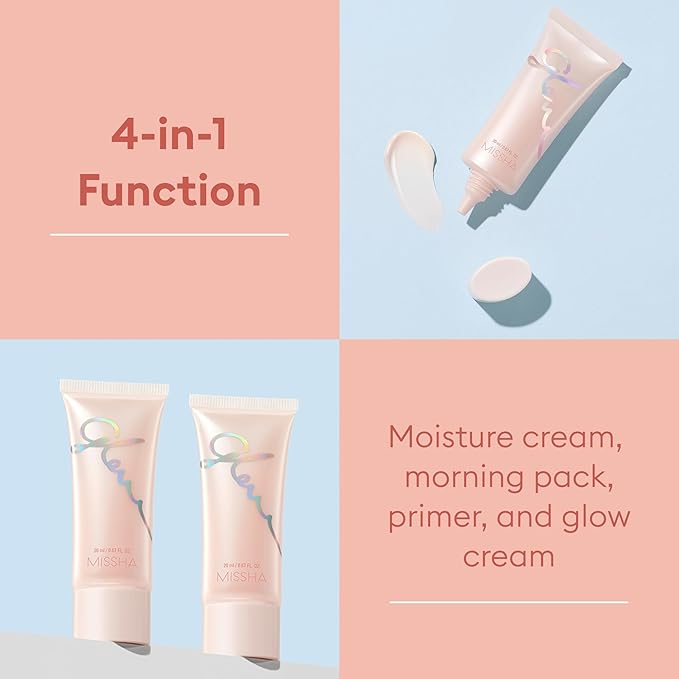 MISSHA Glow Skin Balm 0.68 fl oz/ 20ml, 4-in-1 Primer, Moisturizing Cream, Morning Pack, Luminizing Cream for a Flawless Natural Glow Glass Skin-BrightBean Baby