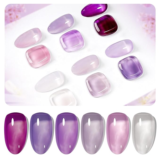 JODSONE Jelly Gel Nail Polish Set of 6 Colors Purple Set for Salon Manicures and DIY Nail Art at Home Need U V Cured Gift for Women-BrightBean Baby