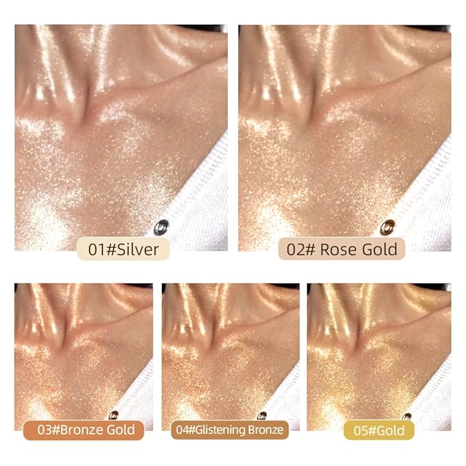 40ml Body Shimmer Oil,Liquid Body Illuminator, Waterproof Moisturizing And Glow For Face & Body, All-In-One Makeup Liquid Illuminator, Summer Body Luminizer,Makeup Brush Include (05#Gold)-BrightBean Baby