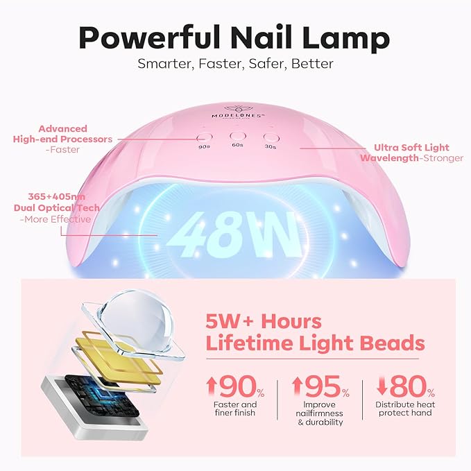 Modelones Poly Extension Gel Nail Kit, 6 Colors Pink Nude with 48W U V/LED Lamp Slip Solution 3D Bow Pearl Charms Decoration Rhinestone Glitter Tools for Manicure Beginner Starter Kit DIY at Home-BrightBean Baby