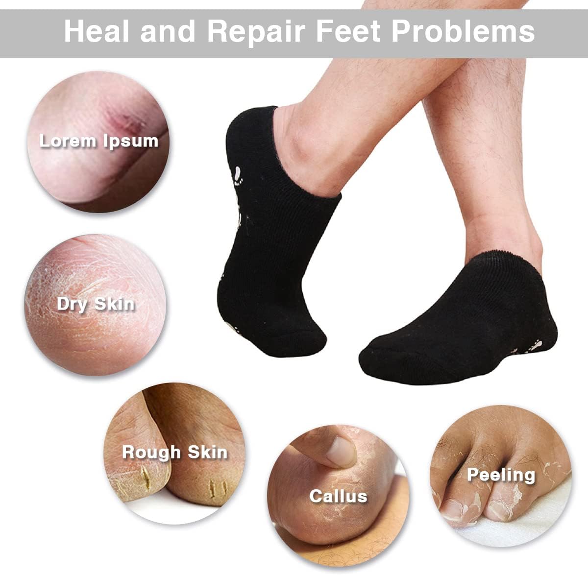 Codream Large Men's Moisturizing Gel Socks Men's Feet Care Ultimate Treatment for Dry Cracked Rough Skin on Feet Pack of 2 Pairs Black US Men 10-15-BrightBean Baby