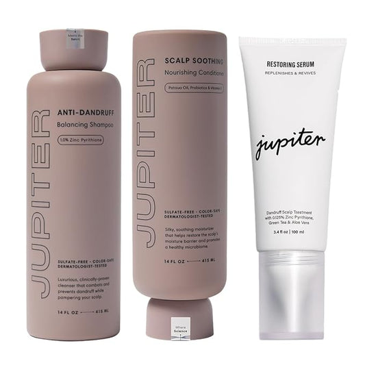 Jupiter Anti-Dandruff Shampoo, Conditioner, & Serum Advanced Set, Physician-Formulated for Dry, Itchy, Oily, Flaky Scalp Care, Color-Safe, Dry Scalp, Sulfate-Free-BrightBean Baby