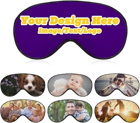 Custom Personalized Sleep Eye Mask Add Any Photo Text Logo Design Your Own Soft Blindfold Eyemask Blackout Eye Cover for Men Women Home Travel Offices, Indigo, 8.1"x4.1"-BrightBean Baby