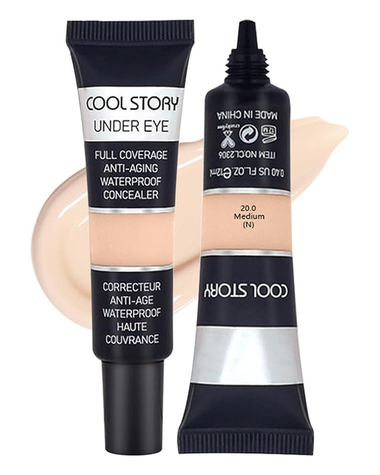 2 PCS Under Eye Concealer Full Coverage, Waterproof Color Correcting Concealer All Day Coverage Dark Circles, Puffiness, Redness, Lightweight Cream Foundation Brightener, Natural Matte Finish, Medium-BrightBean Baby