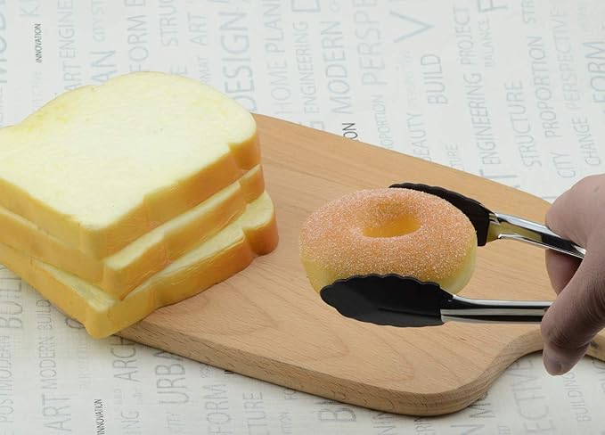 Mini Tongs with Silicone Tips 7-Inch Kitchen Tongs, Set of 3 (Black)